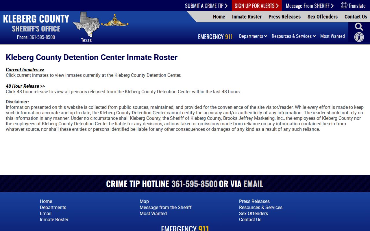 Kleberg County current versus released inmate search choice
