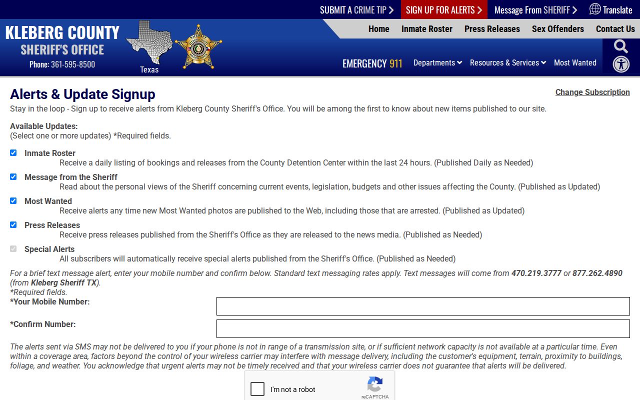 Kleberg County inmate roster daily alert signup