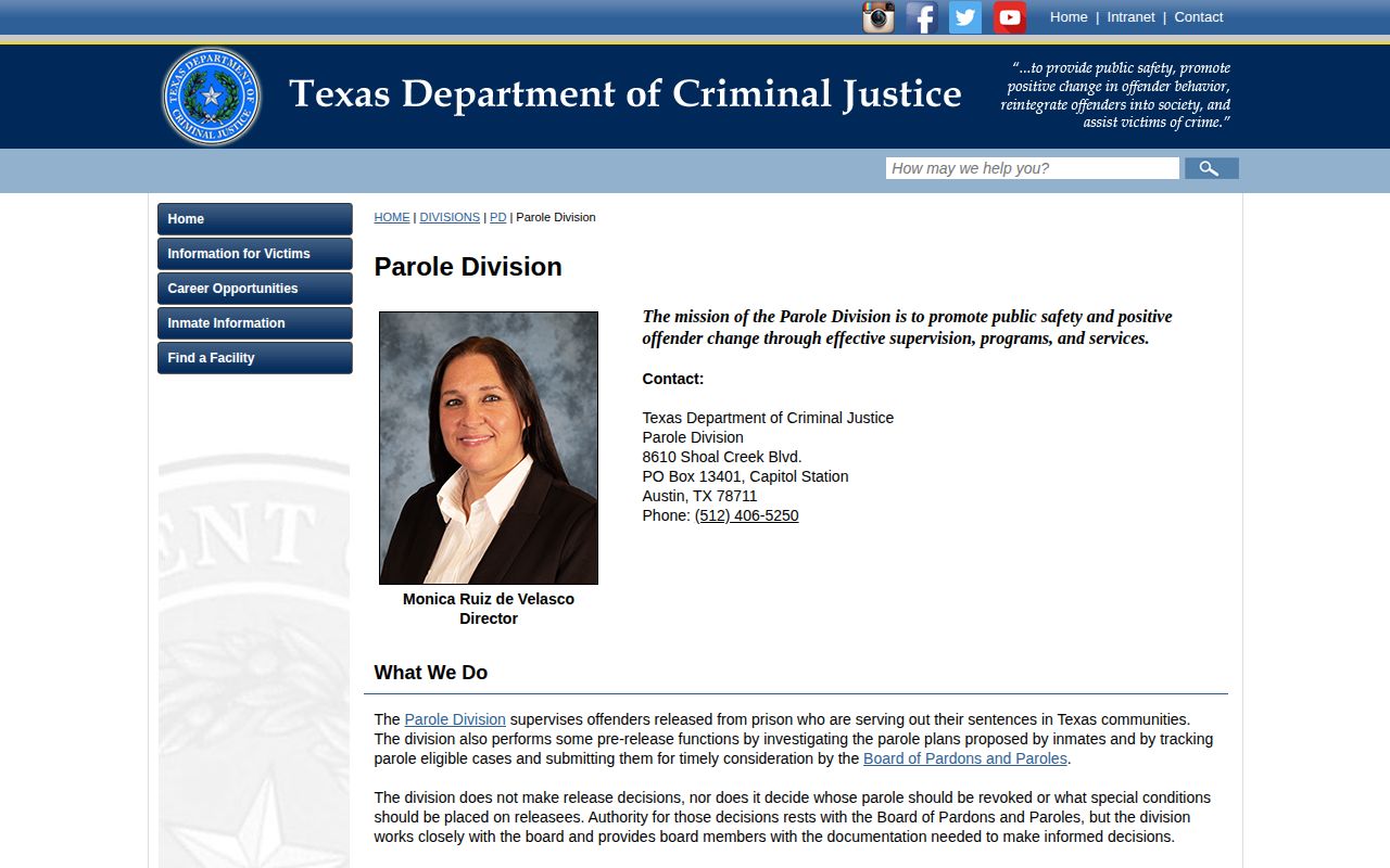 TDCJ Parole Division office finder for Kleberg County parole records